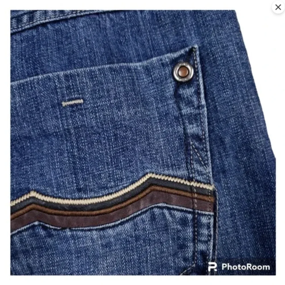 RRJ Original Jeans Men's Straight Blue Jeans Size 34 Blue Embroidered 5 Pocket